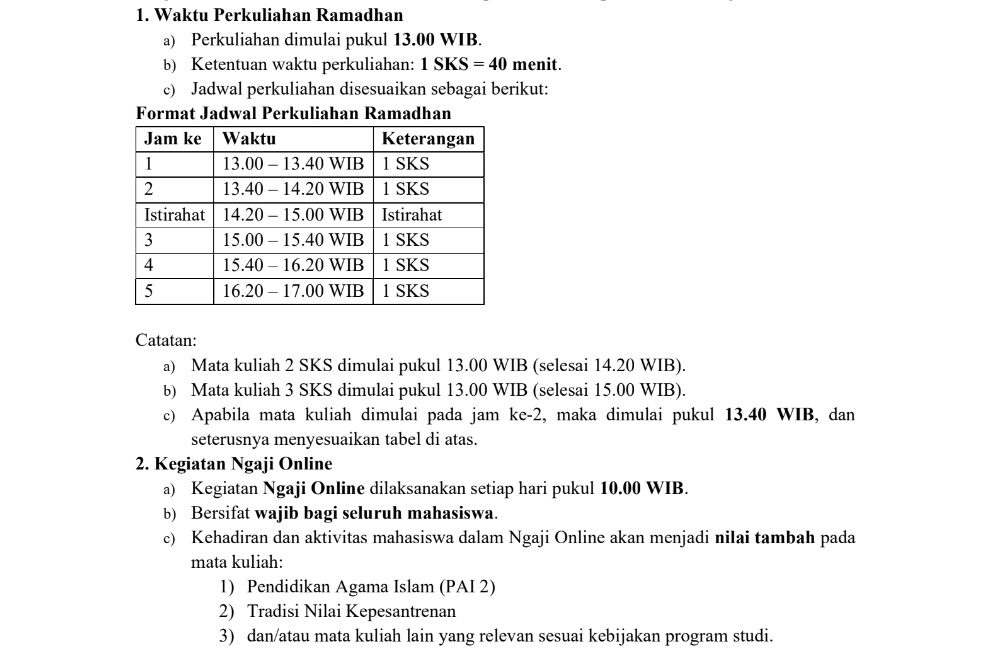 KEGIATAN PERKULIAHAN BULAN RAMADHAN